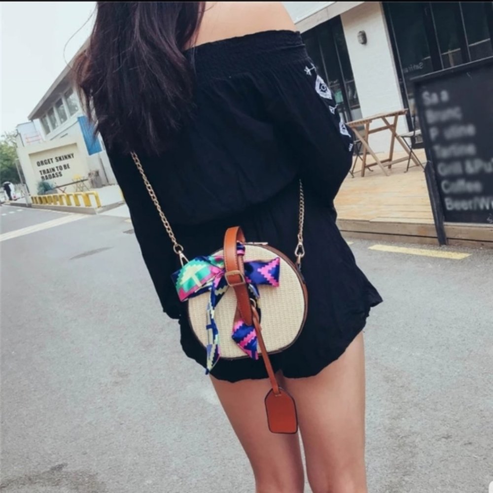 Small  Round Beach HandBag for Women Black Color - Picture 6 of 7
